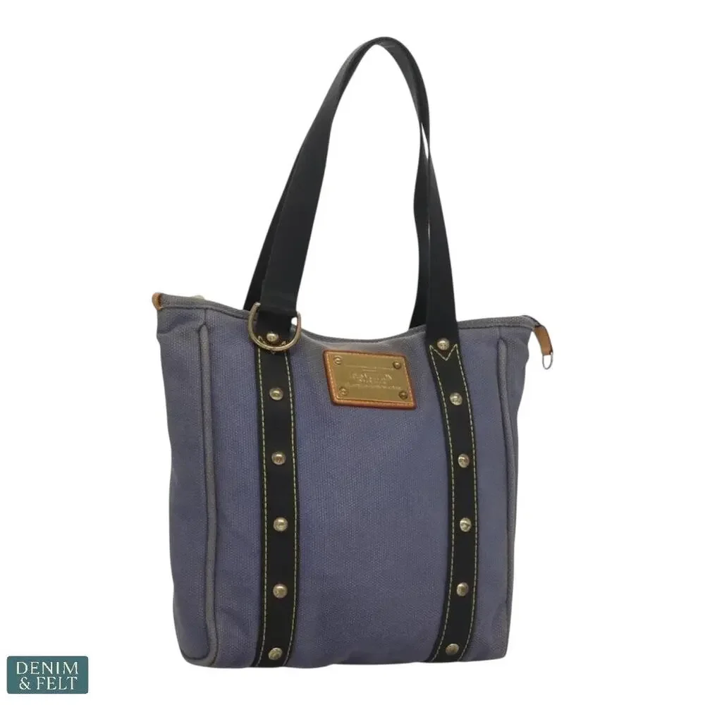 LOUIS VUITTON Antigua Cabas MM‎ Blue Canvas Tote Bag Studded Hardware Vintage